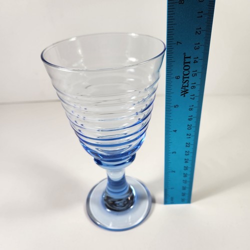 4 Vintage Light Misty Blue Sirrus Goblets Ribbed Drinking Glasses 7" #181 - Picture 3 of 7