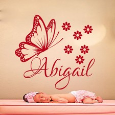 Name Wall Decals Butterfly Decal Vinyl Flower Sticker For Girl Nursery Art MN881