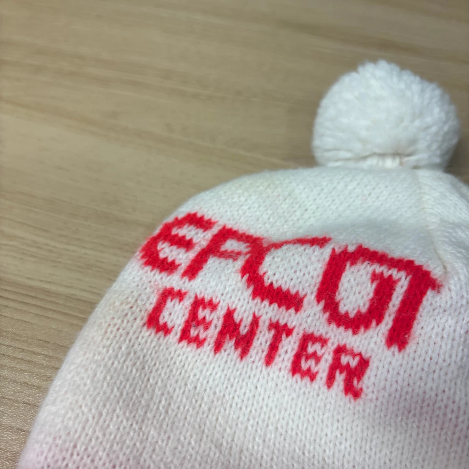 Gorro de invierno vintage Epcot talla única blanco rojo tejido pompón Foto 2 de 4