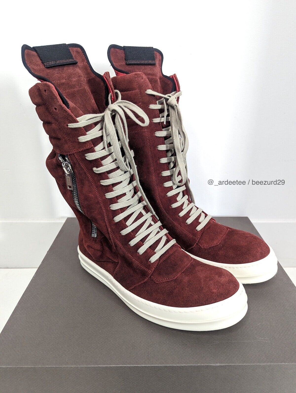 *NEW* RICK OWENS RARE BLOOD SUEDE CARGOBASKET GEOBASKET SNEAKERS (RED, 41  43)