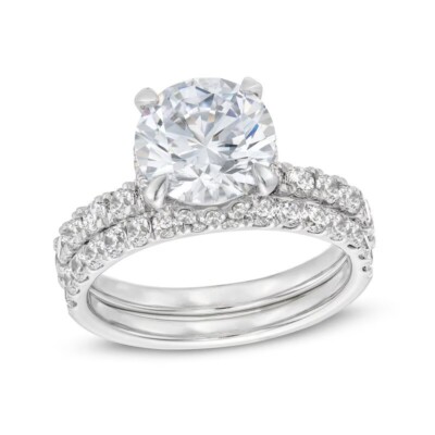 3.50Ct Round Cut Moissanite Hidden Halo Wedding Bridal Set 14K White Gold Plated