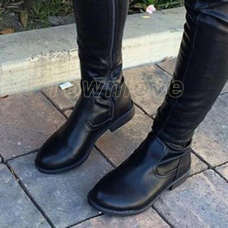 Womens Zip Up Thigh High Stretch Boots Clubwear Over The