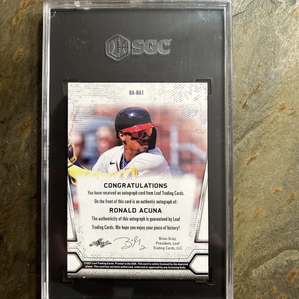 2021 Leaf Multi-Sport Ronald Acuna BA-RA1 Auto Autograph - Braves Gold SGC 9.5 - Image 2 of 2