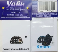 Yahu 1/32 Supermarine Spitfire I Late Instrument Panel for Kotare kits