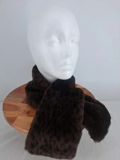 Faux Fur Women’s Scarf Black Brown Pull Thru Animal Print Soft 34 Inches Long