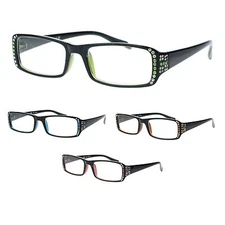 Womens Rhinestone Narrow Rectangular Designer Reading Glasses