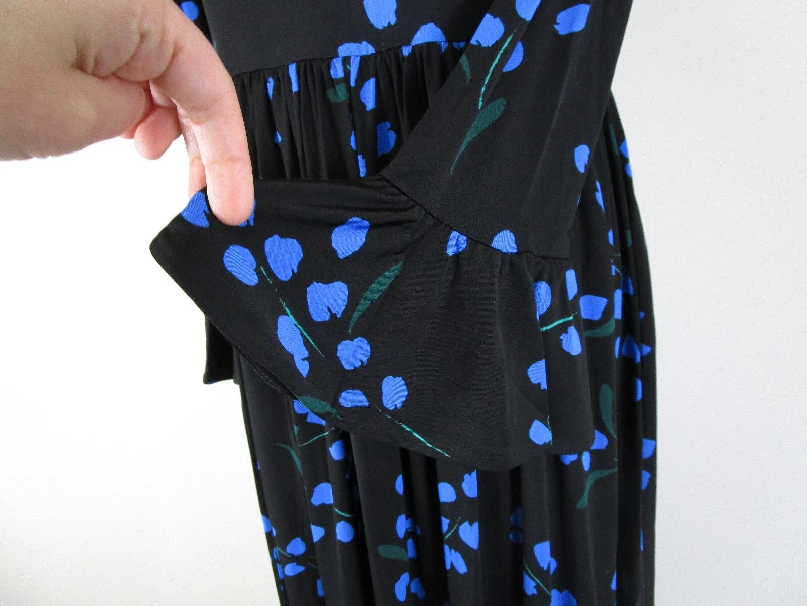 Maxi abito Kate Spade da donna blu nero a maglia floreale midi taglia 2 nuovo con etichette