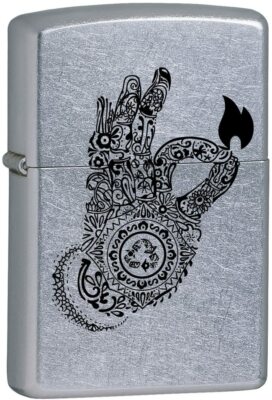 Zippo Get Fired Up Flame Street Chrome Henna Print Lighter 24811 