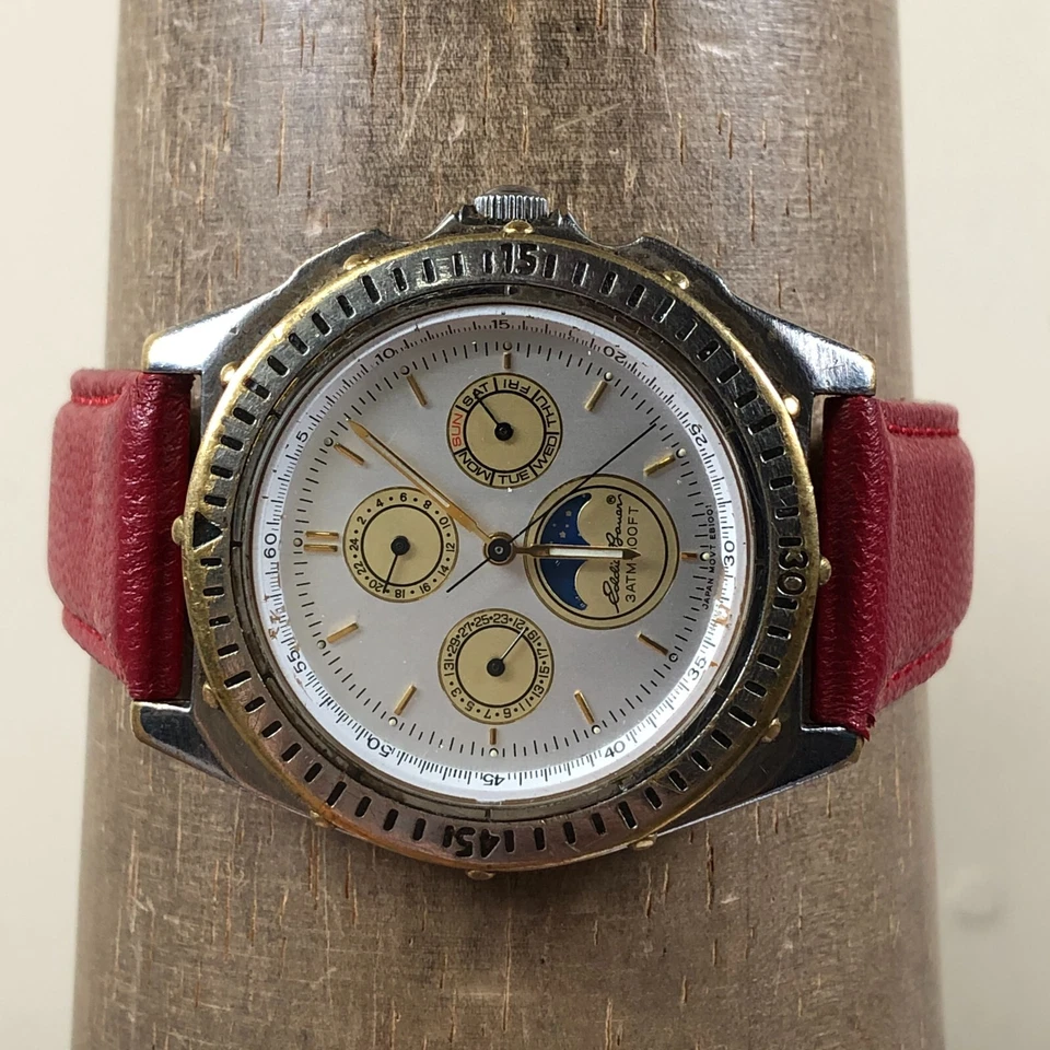 Eddie Bauer Hombre 243-4P31 Vestido Fase Lunar Cuero Cuarzo Analógico 37mm Reloj 8" Foto 2 de 4