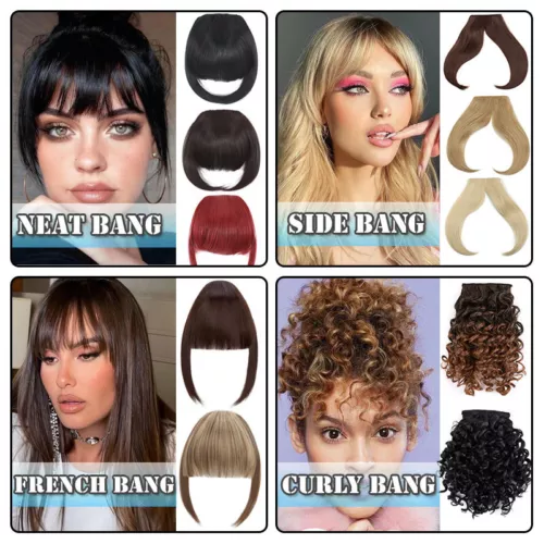 Neat Clip In on Bangs Fringe Fake Hair Extensions Straight Front Hair as Human - Picture 3 of 62