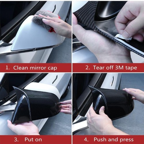 Carbon Fiber Look Car Side Rear View Mirror Cover Caps For Tesla Model Y 2020-23 - Picture 2 of 10