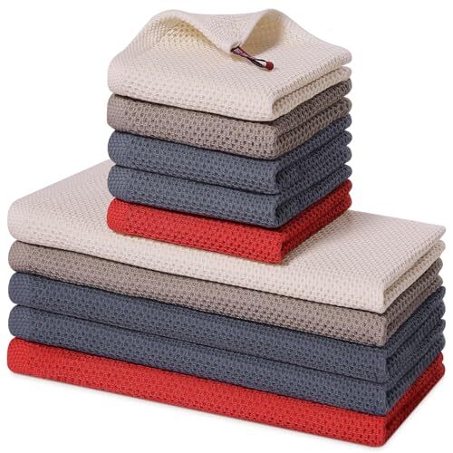 100% Cotton Kitchen Towels and Dishcloths Set, 12 x Mixed Color 10-Piece Set - Picture 1 of 6