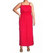Michael Kors NWT Geranium Red Smocked Maxi Dress Size Medium