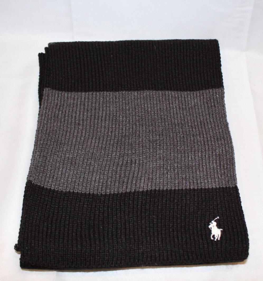 Polo Ralph Lauren uomo NERO GRIGIO berretto cappello e sciarpa set regalo logo pony NUOVO