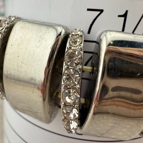 Vintage Silver-Tone Stretch Bracelet with Rhinestone Accents - Picture 7 of 8