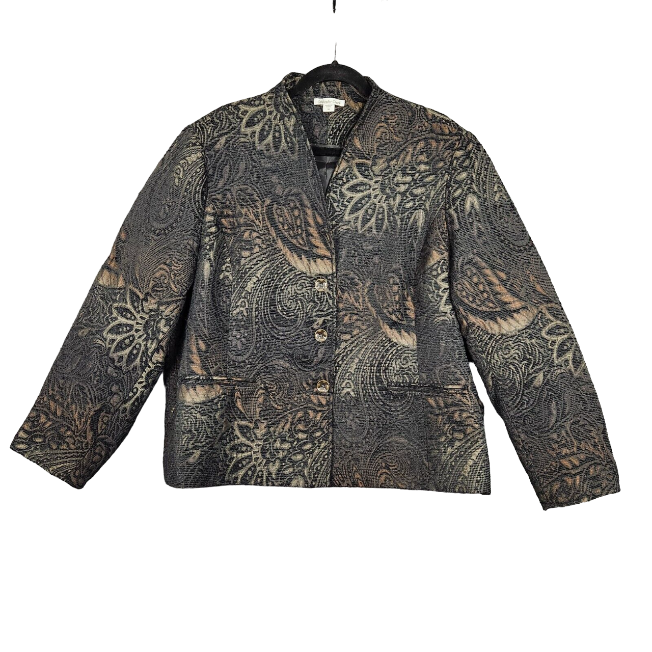 COLDWATER CREEK Black Brown Jacquard Tapestry Fully Lined Jacket SIZE 3X