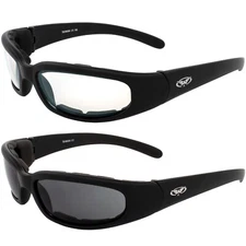 Global Vision Chicago Padded Motorcycle Sunglasses 2 Pack Clear & Smoke Lenses
