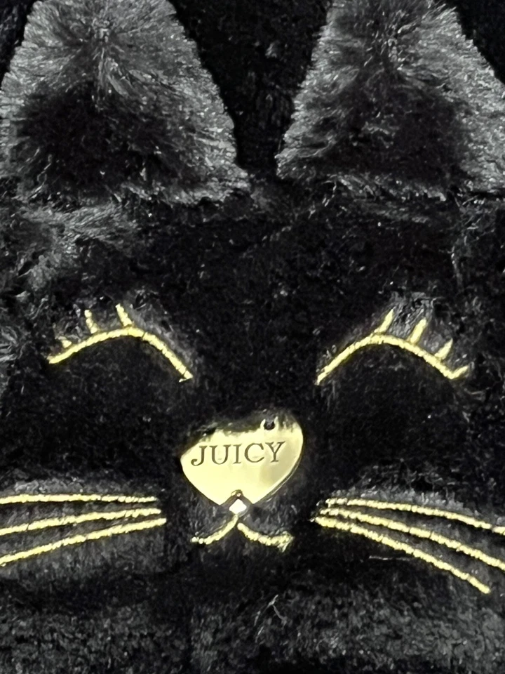 Juicy Couture Hoodie Girls Black Pullover Black Cat 1/4 Zip Faux Fur Fleece 12m - Image 3 of 4