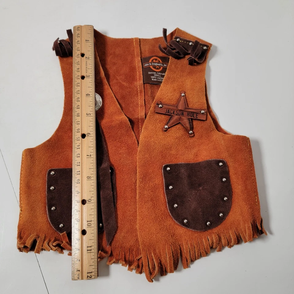 Vtg John R. Craighead Small Childrens Brown Leather Sheriffs Vest Costume USA - Image 4 of 4