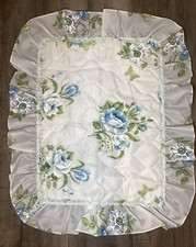 Vtg Floral Pair Pillow Shams Quilted Polyester Ruffles 20x27 Cottage Garden