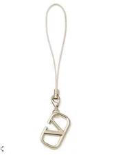Valentino V Logo Phone Keychain Purse Charm Gold Color GWP New Sealed