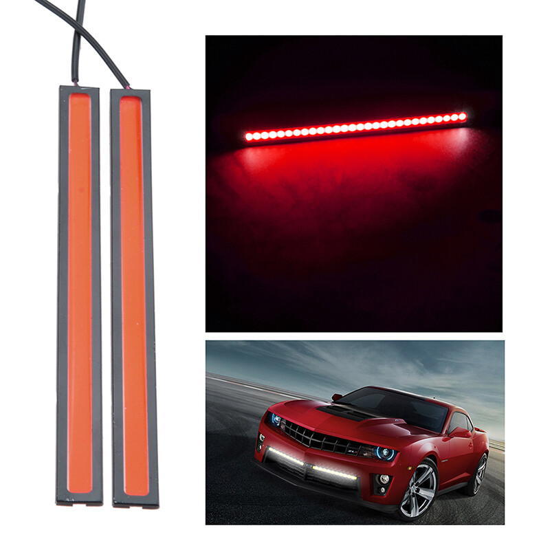 Pair Red Car LED Strip DRL Daytime Running Light Fog COB Lamp Flexible