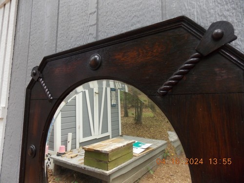 RARE OLD English Oak 8-Sided Jacobean Style Rope Trim Round Beveled Mirror 0 S&H - Picture 8 of 21