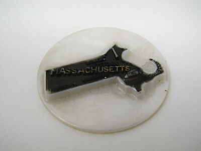 Vintage Massachusetts State Map Souvenir Plastic Token Disc Boston Lowell 1620