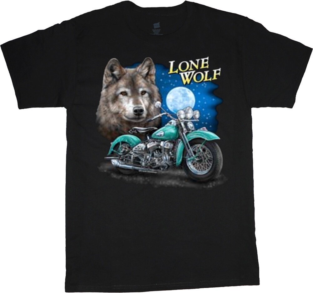 Biker Lone Wolf T-shirt Graphic Tees Clothing Apparel Mens Gifts-image
