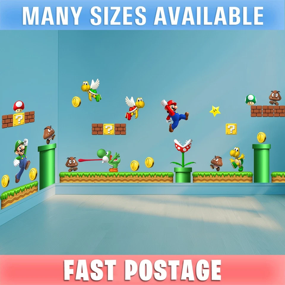 DIY SUPER MARIO Wall Stickers STRONG VINYL Many Sizes Baby Kids Bedroom Decor - image 1 of 1