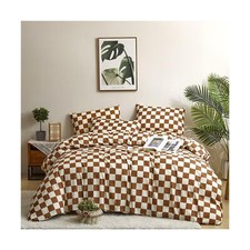 Houseri Pumpkin and White Duvet Cover Queen Brown Buffalo Plaid Bedding Full ...