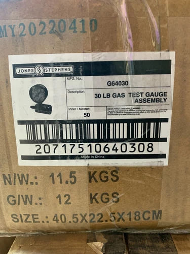Jones Stephens 3/4 In. FIP 30 PSI Gas Test Gauge Assembly G64-030 Jones Stephens - Picture 2 of 2
