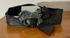 Vintage Women s Black Leather Belt with Sculpted Ceramic Buckle 36 inch