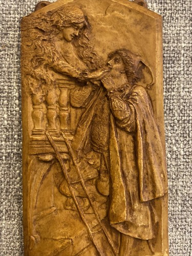 ROMEO & JULIET ANTIQUE Unpainted 3D IVOREX Plaque A.O ARTHUR OSBORNE 6.25” x 3” - Picture 3 of 12