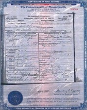 Lizzie Borden DEATH CERTIFICATE Historic Document, 1927 Fall River, Mass