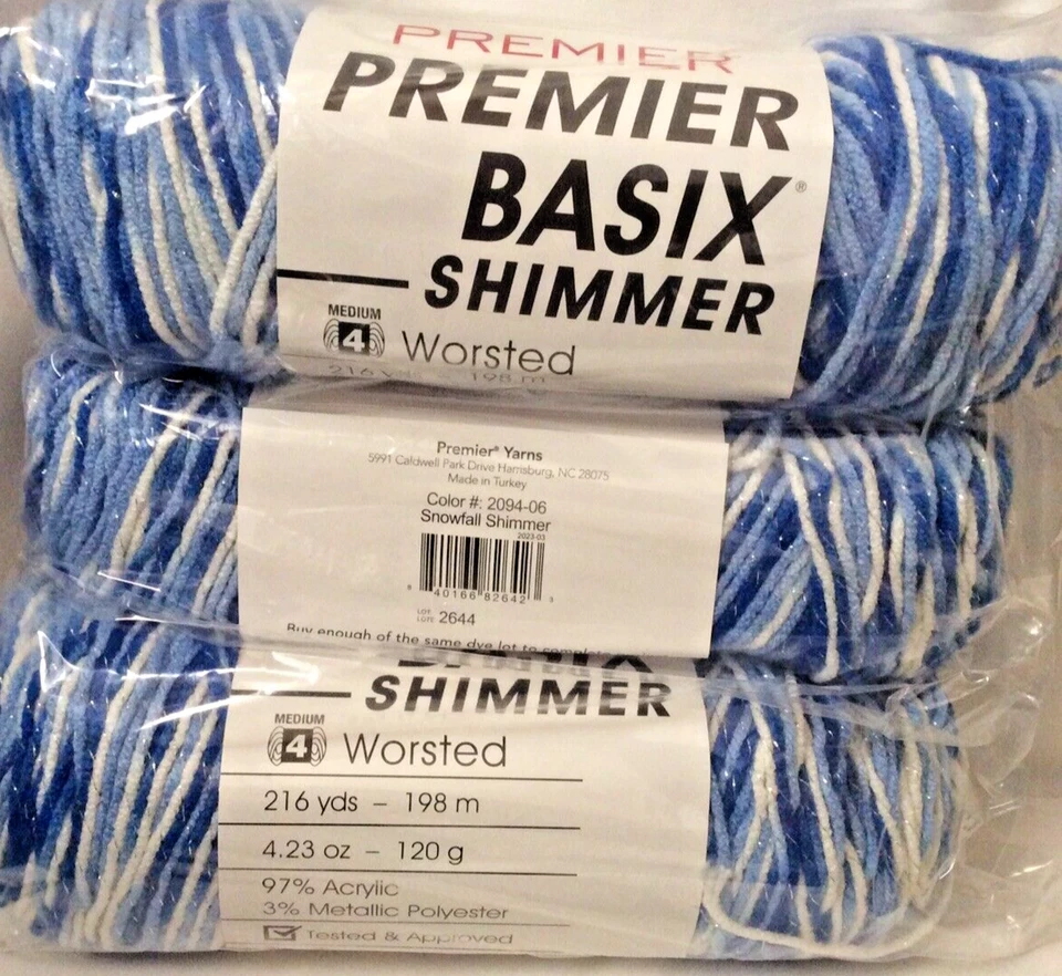 Paquete de 3 hilos brillantes Premier Basix “Snowflake Shimmer” Foto 2 de 2