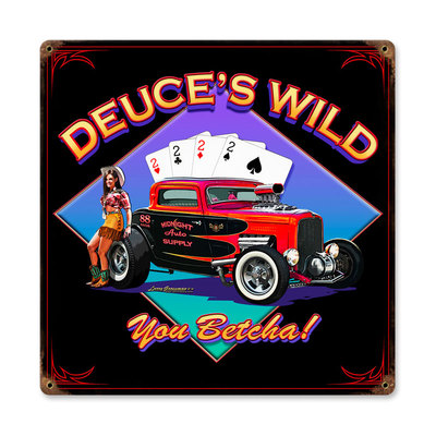 Larry Grossman Deuces Wild Pin Up Poker Hot Rod Retro Sign Blechschild Schild