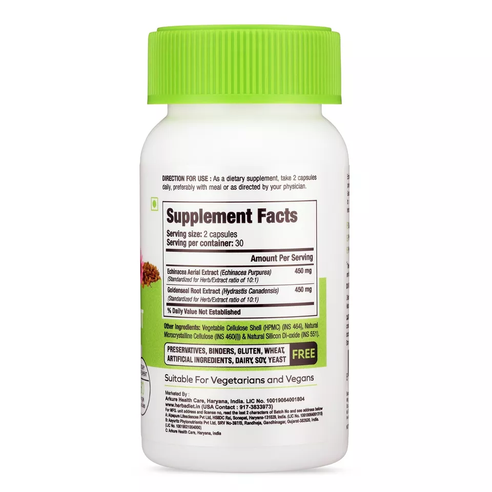 Cápsulas de extracto de raíz de equinácea y sello de oro potente apoyo a la inmunidad a base de hierbas Foto 2 de 4