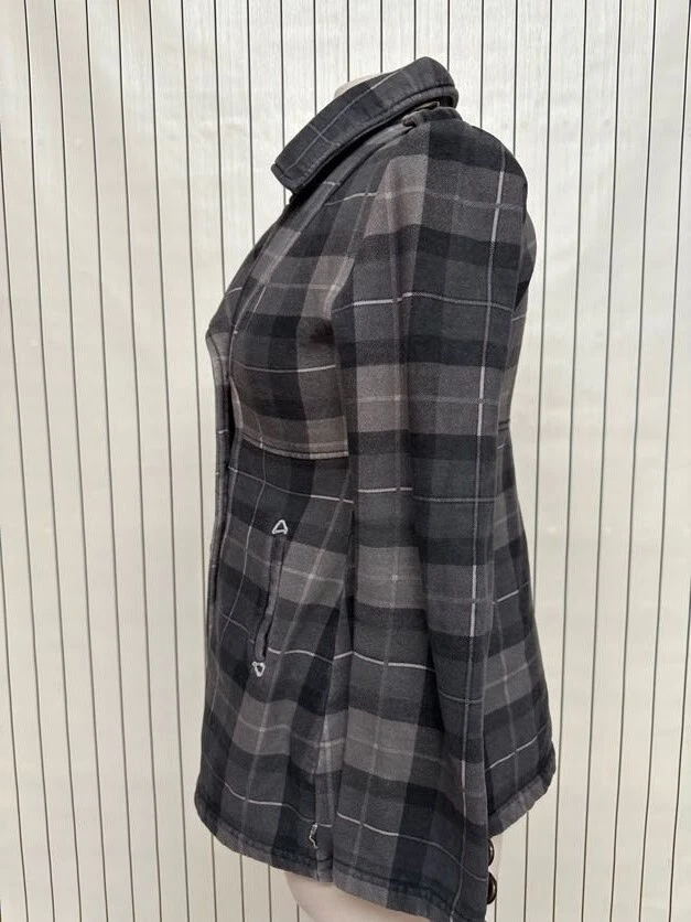 Billabong 女式灰色纽扣混纺格子豌豆外套/夹克 S 码 — 第 2/4 张图片