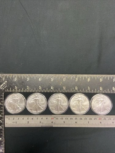 Lot Of 5 BU American Silver Eagles .999 Fine Silver 5 Oz Total 2021 To 2025