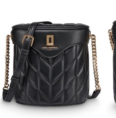Karl Lagerfeld Black Quilted Shoulder Bag with Gold Hardware, Detachable Strap