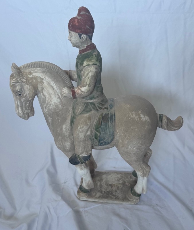 Chinese Tang Style Horse Statue – Distressed Pottery Asian Decor Large 16.5"