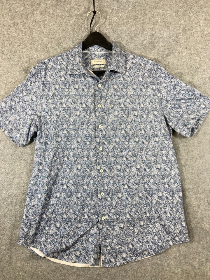 Bugatchi 8-Way Stretch Button Up Shirt Mens XL Blue White Floral Short Sleeve - Image 3 of 4