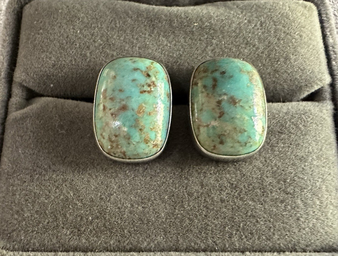 Sterling Silver Turquoise Rectangular Stud  Earri… - image 1