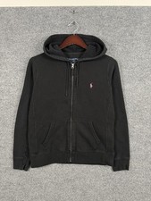 Vintage Ralph Lauren Sport Full Zip Hoodie Womens Sz M Black 90s Pony Preppy Y2K