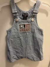 Vintage Polo Ralph Lauren 6-12m Striped Denim Overall One-Piece American Flag