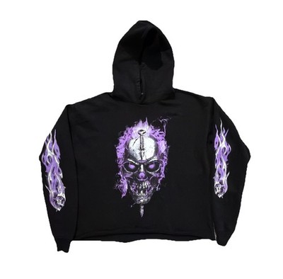 Vlone Skully Purple Flame Hoodie Black Size Medium - Made in USA