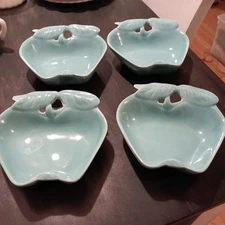 Hoenig Of California, USA Pottery, Turquoise Apple Dish #734 Vintage MCM