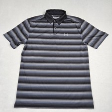 Under Armour Shirt Mens Medium Blue Striped HeatGear Loose Fit Polo Golf