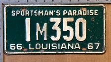 1966 1967 Louisiana license plate 1M 350 YOM DMV CHEVY SMALL BLOCK 23087